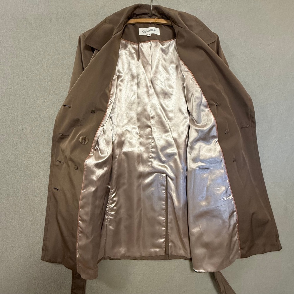 Calvin Klein Double Breasted Beige Belted Rain Trench Coat Women Size Large - Picture 9 of 14